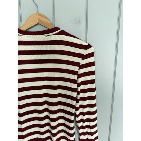 LNA Clothing Top XS Burgundy Cream Striped Rayon Blend Ribbed Crew Neck L/S - Picture 7 of 7